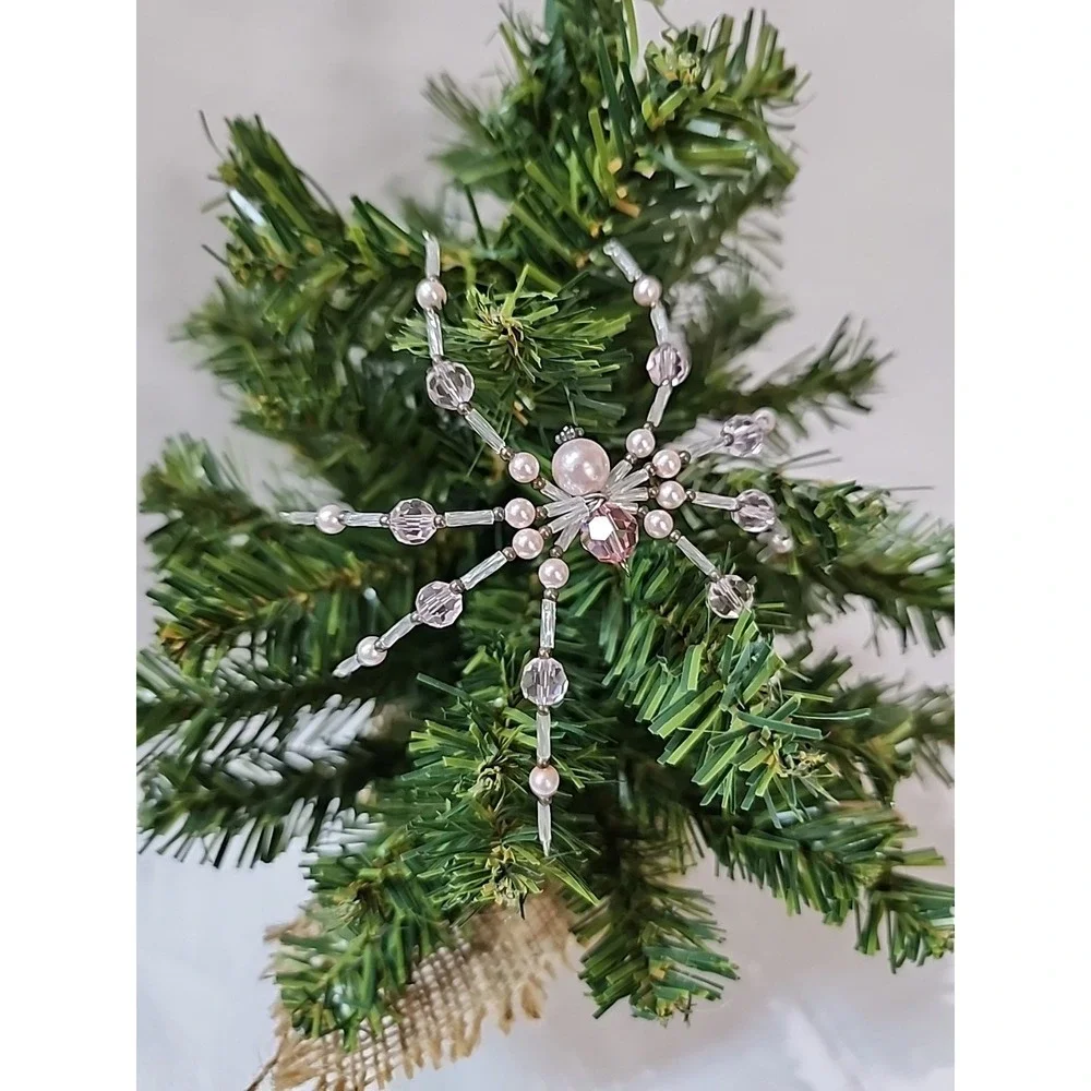 Christmas Spider Ornament  Hand Crafted One Of A Kind Pink And Silver